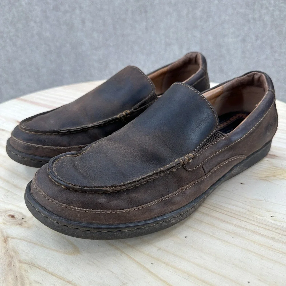 BORN Mens Dark Brown Leather Slip On Loafer Shoes Comfort Moc Toe 10.5